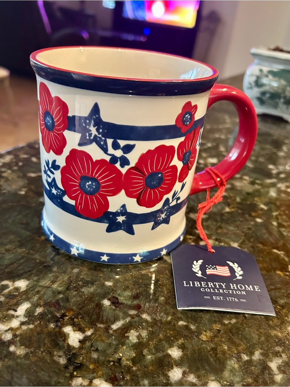 Liberty Home Collection Red & Blue Floral Ceramic 18 oz. Mug